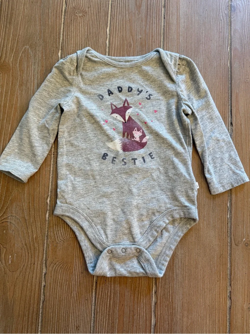 GAP Grey Long-Sleeve Baby One-Piece with Purple Fox Graphic
